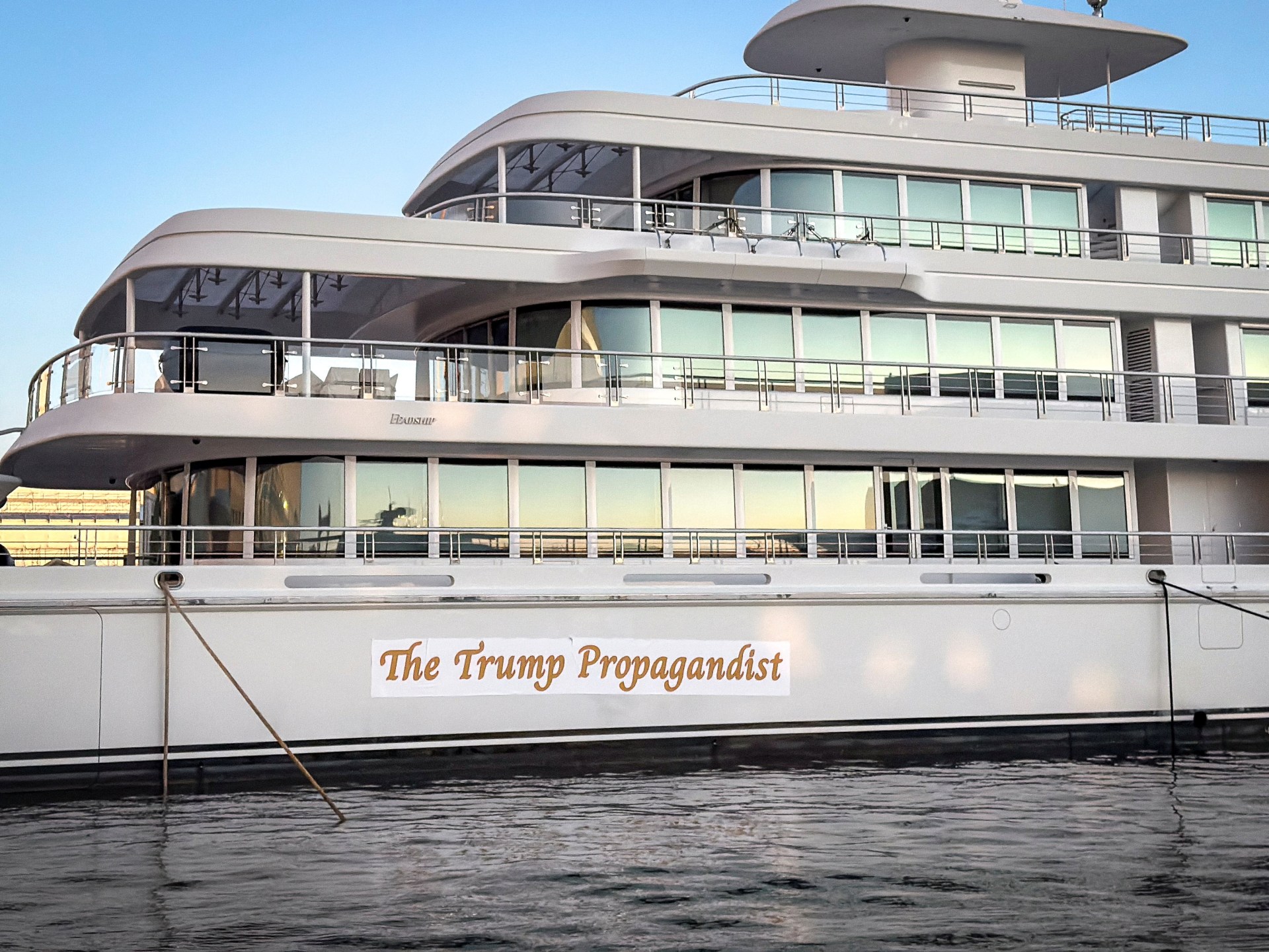 Activists Label Larry Ellison’s Yacht ‘The Trump Propagandist’ in New ...